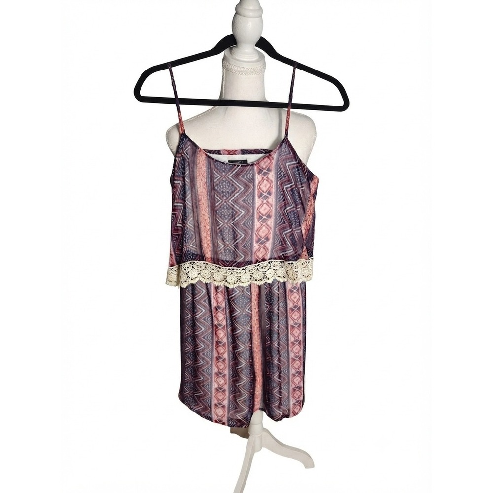 rue21 Womens Purple Pink Tribal Print Crochet Lace Trim Romper Size M